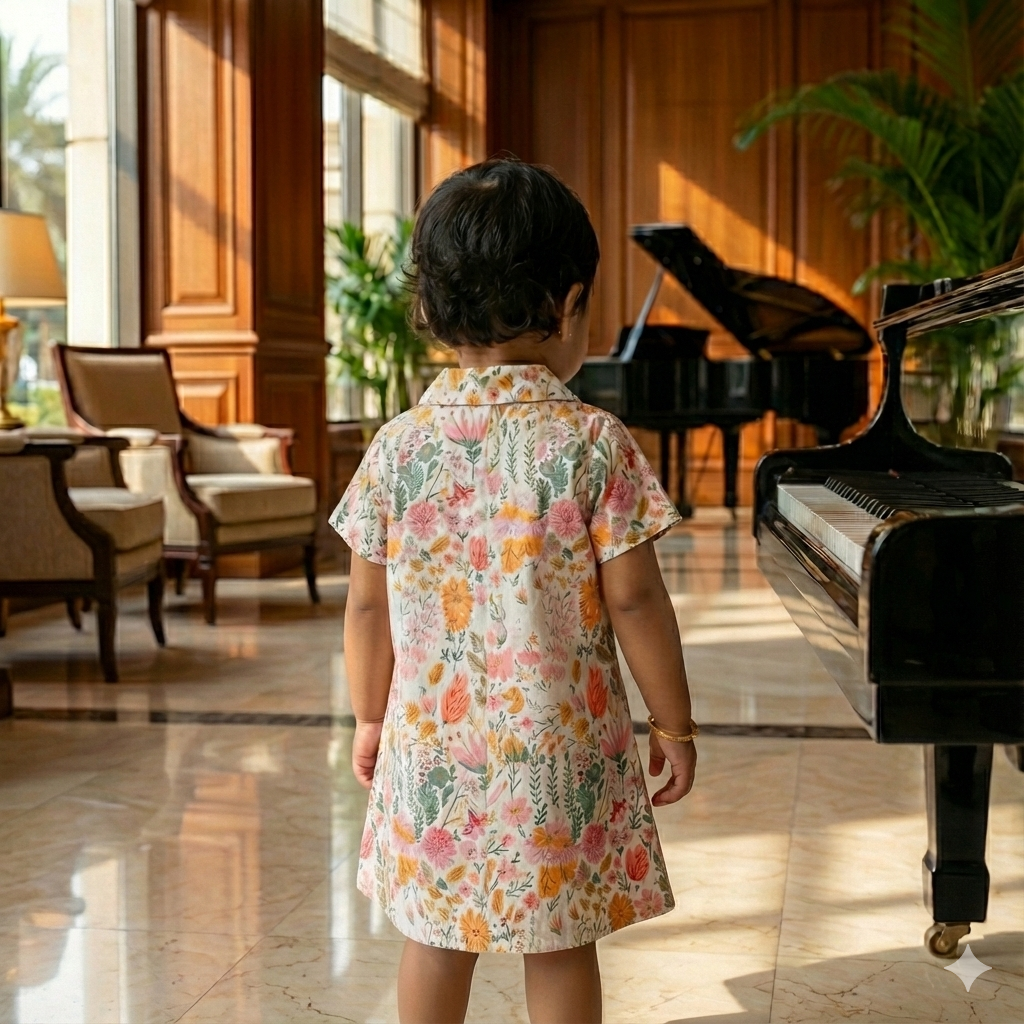 Girls Vibrant Floral Button-Down Frock