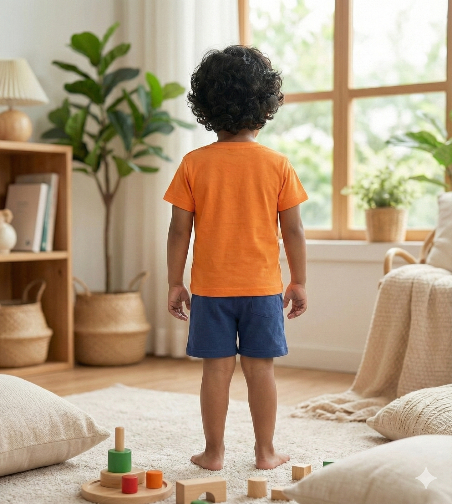 Boys Orange 'SLOWLY' Bear Print T-Shirt and Navy Shorts Set