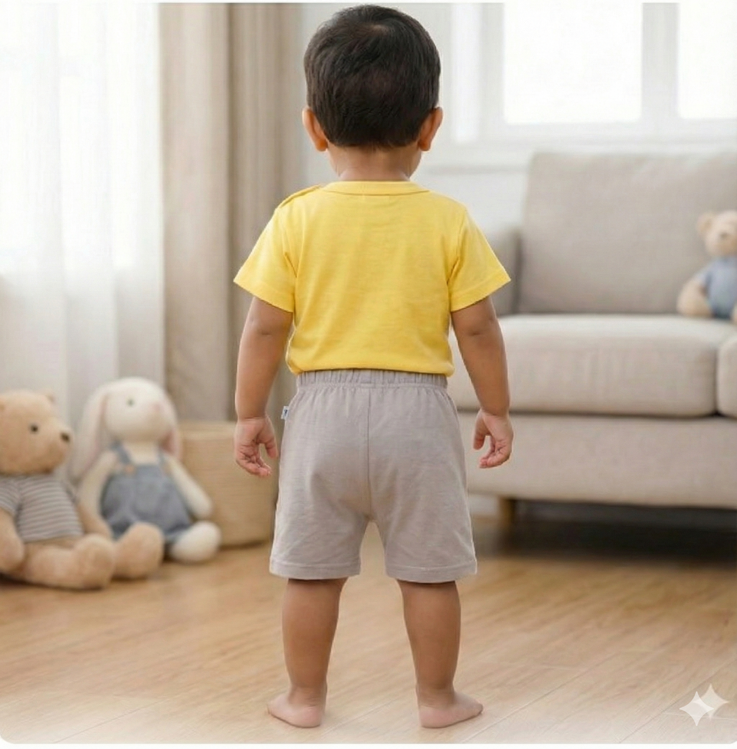 Boys Yellow "Hello My Friend" Giraffe Cotton T-Shirt & Shorts Set | Summer Playwear