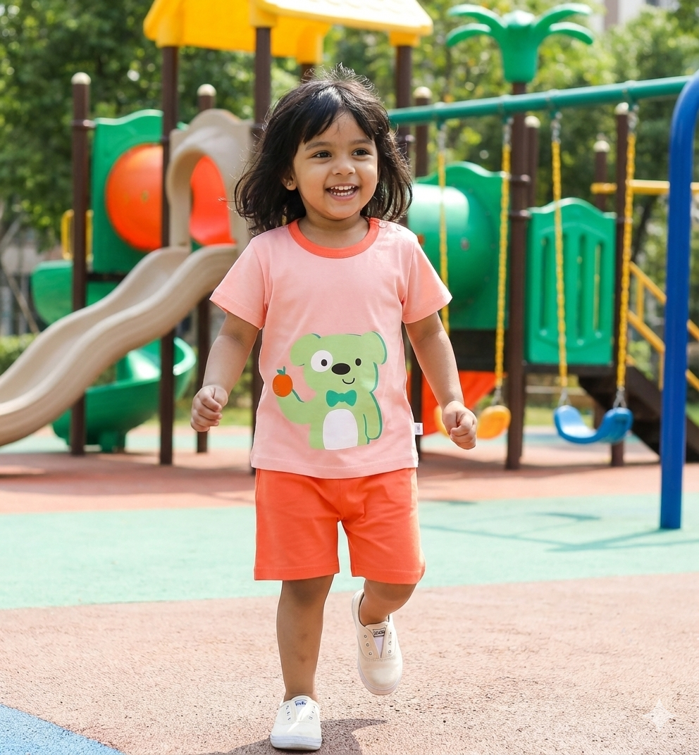 Toddler Girls' 2-Piece Summer Outfit - Cute Puppy T-Shirt & Orange Shorts