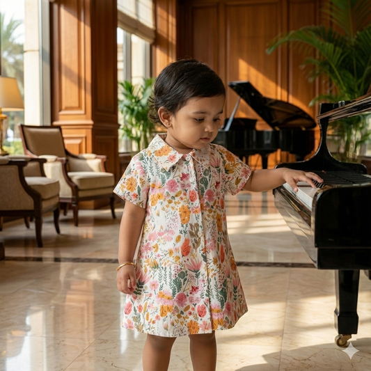 Girls Vibrant Floral Button-Down Frock