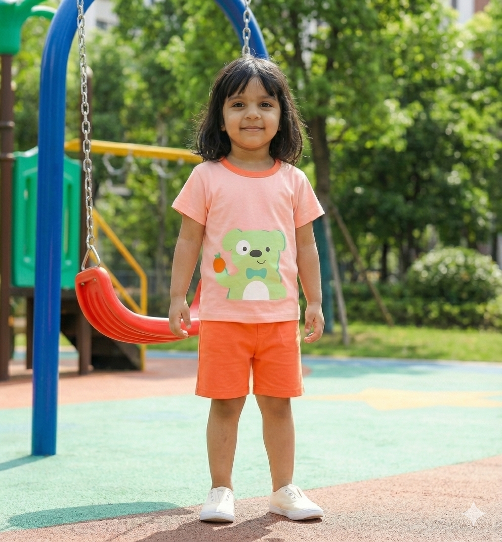 Toddler Girls' 2-Piece Summer Outfit - Cute Puppy T-Shirt & Orange Shorts