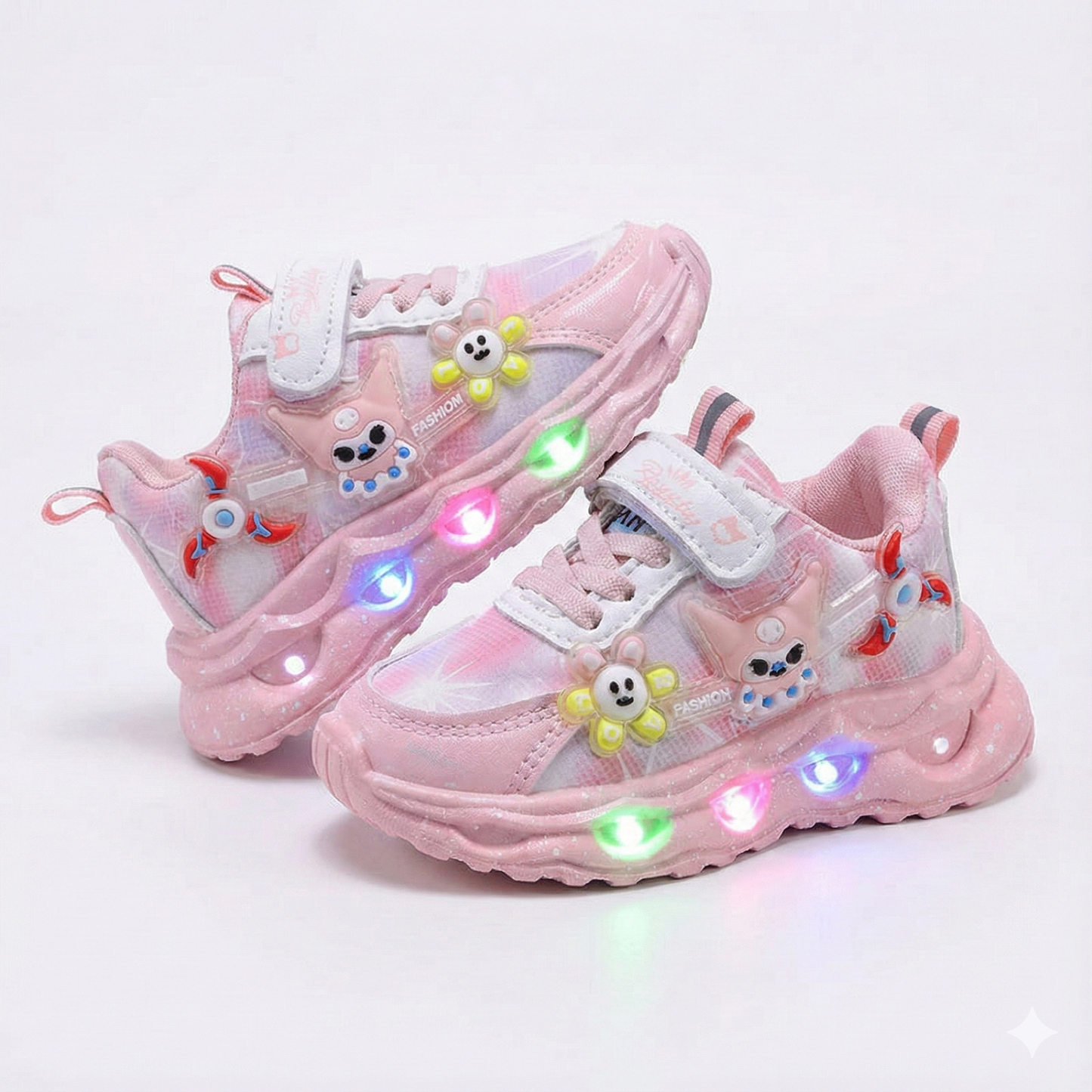Kids' Stylish Pink Daisy Flower Light-Up Sneakers - Comfortable Hook-and-Loop Casual Shoes