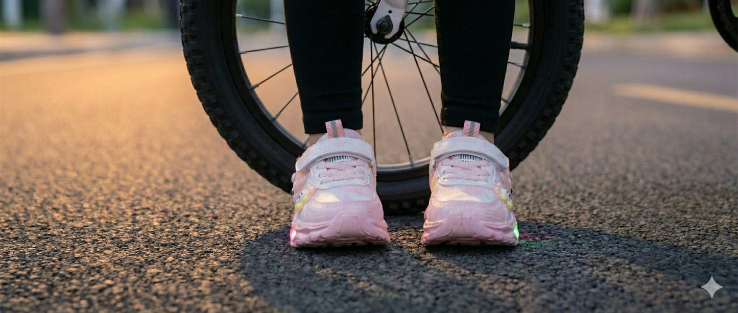 Kids' Stylish Pink Daisy Flower Light-Up Sneakers - Comfortable Hook-and-Loop Casual Shoes