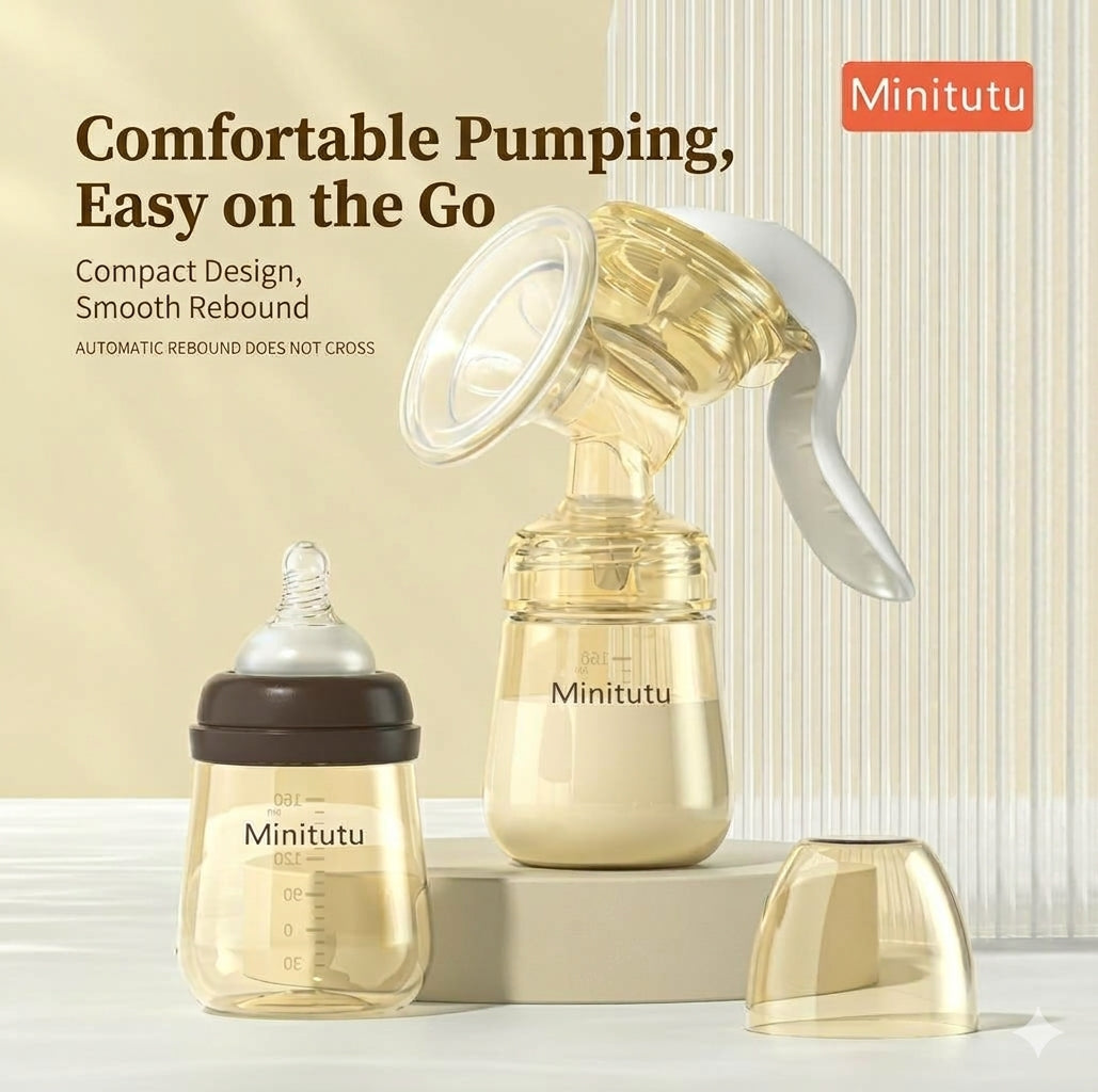Minitutu Nano Antibacterial Manual Breast Pump – Strong Suction Milk Extractor with Flower Shaped Massage Shield