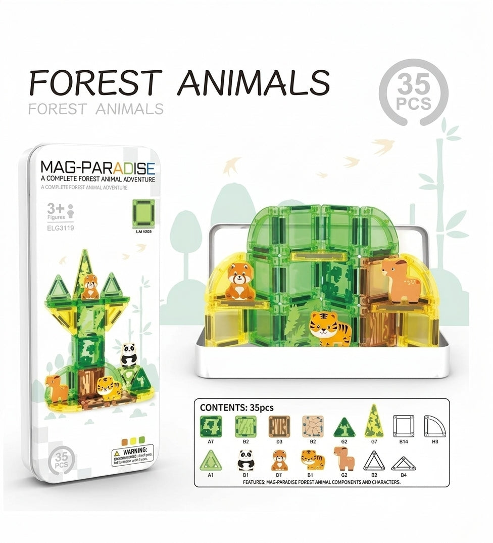 Mag-Paradise Kids Magnetic Building Blocks Set – Forest Animals & Snowman Series