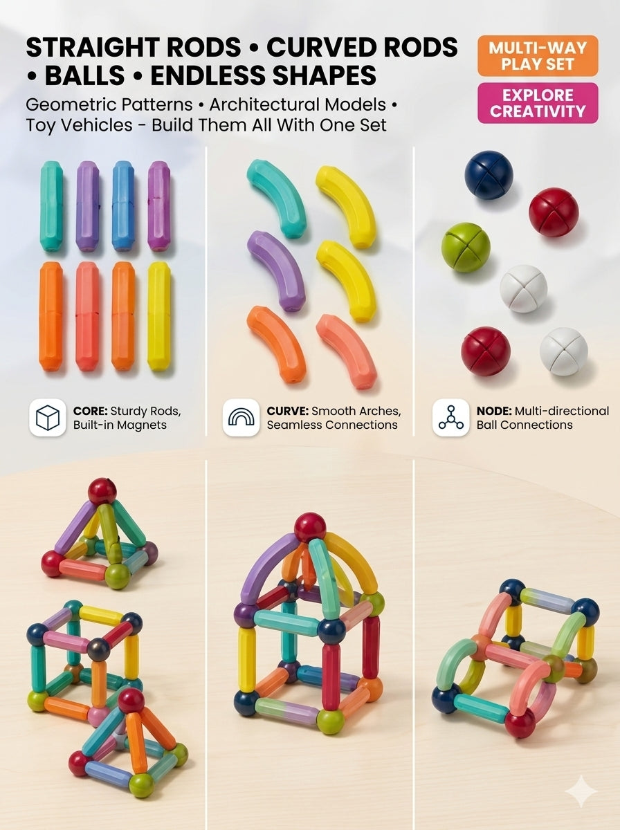 Magnetic Sticks & Balls 3D Construction Set for Kids